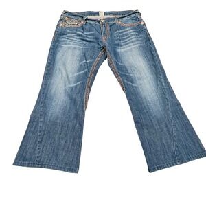 True Religion Joey Super T Jeans 42x28 USA Made Bootcut Flare Y2K Flap Pocket